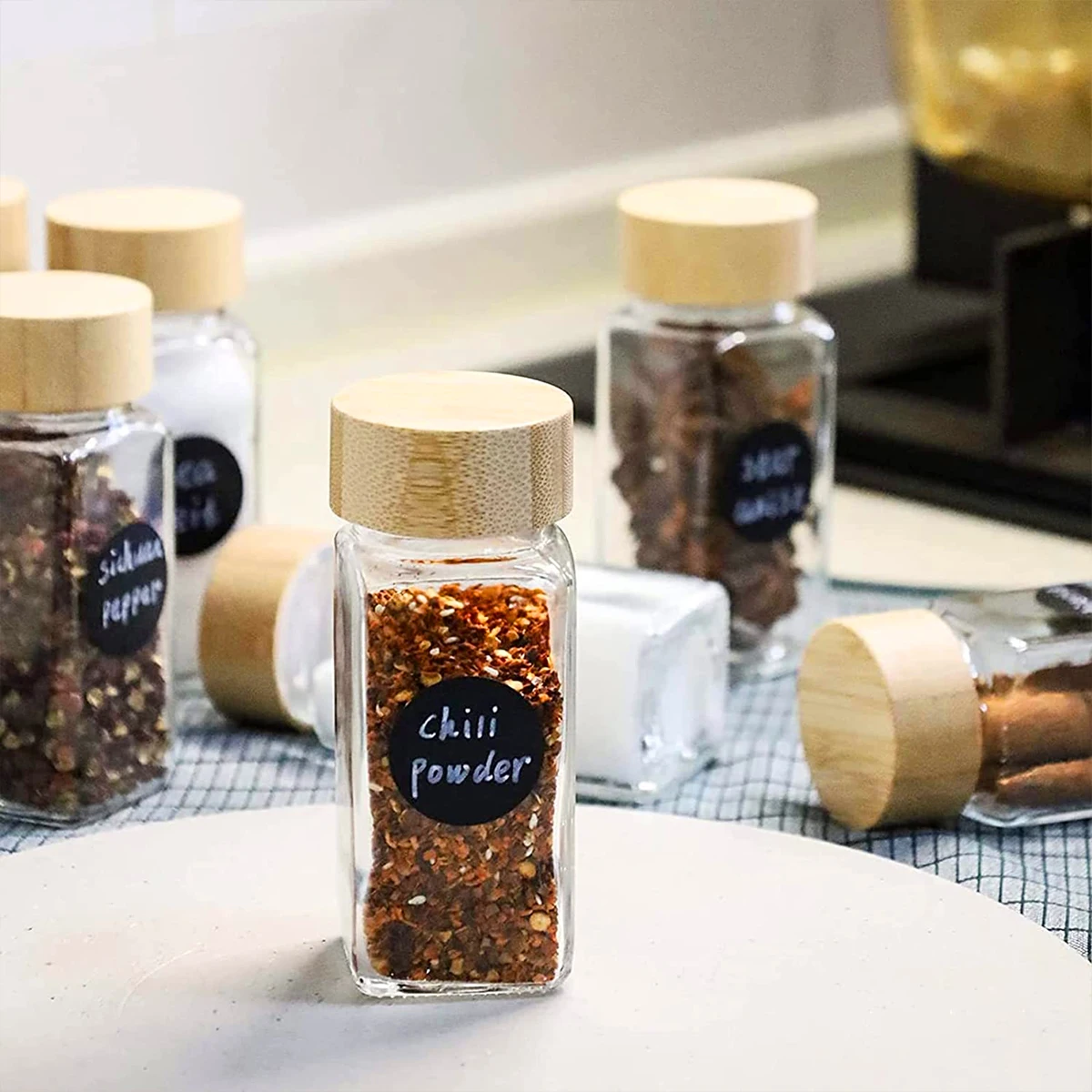 Spice jar seasoning bottle 4oz glass bamboo lid