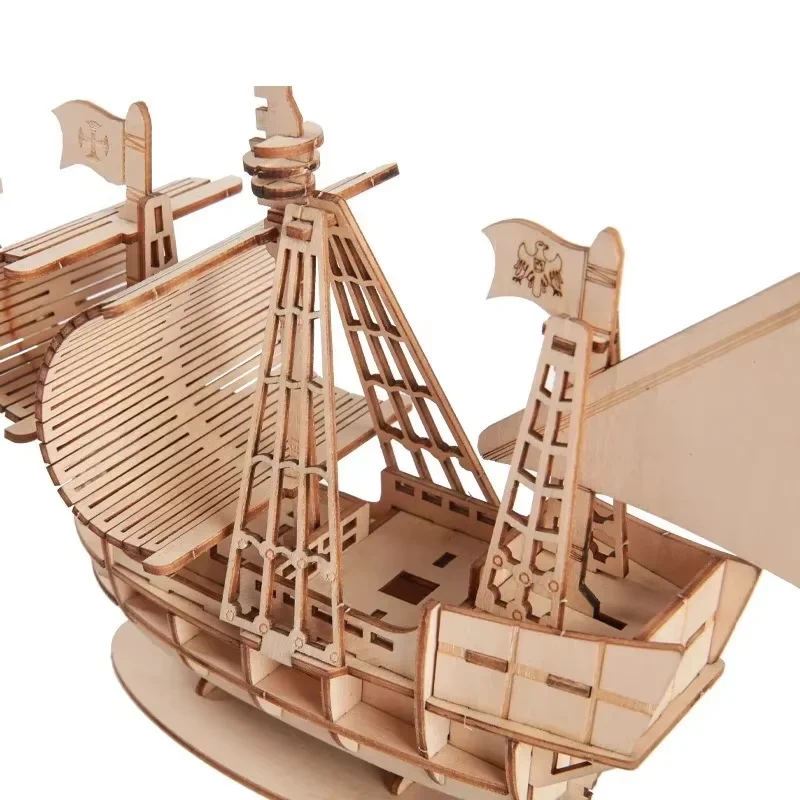 Quebra-Cabeça 3D de Madeira de Barco à Vela, Modelo de Montagem DIY, Artesanato em Madeira, Presentes de Quebra-Cabeça 3D, Decoração de Mesa