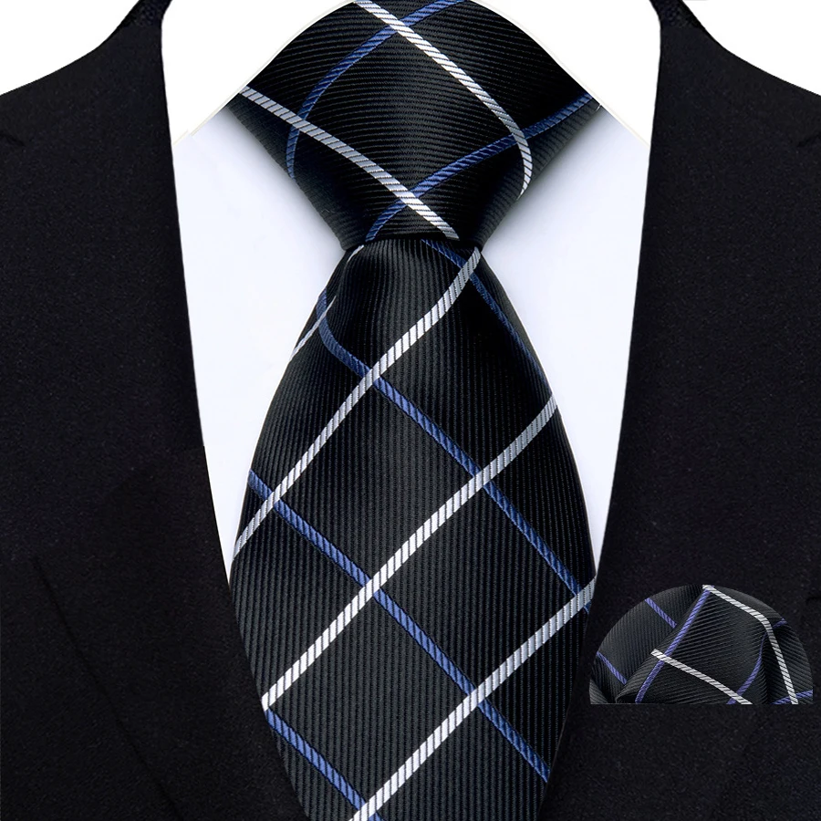 Luxuriöses 8-cm-Krawatten-Taschentuch-Set für Herren, gepunktet, kariert, Schwarz, Marineblau, Rot, Jacquard-Krawatte für Männer, Hochzeit, Business, Party, Geschenk – Detail 13