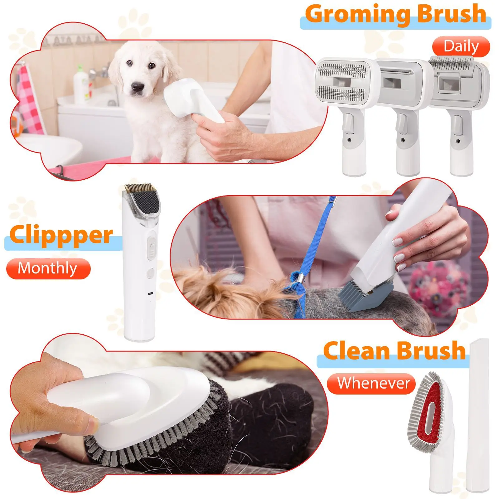 6 In 1 Pet Grooming Vacuum Kit Dog Grooming Clippers Pet Hair Remover With Power 2.5L Large Suction & Low Noise Hair Kits