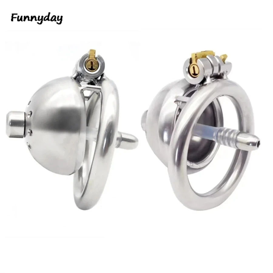 Male Stainless Steel Cock Cage Penis Lock Metal Cock Cage Erotic Bondage Chastity Device Urethral Catheter Dilator Sex Toys
