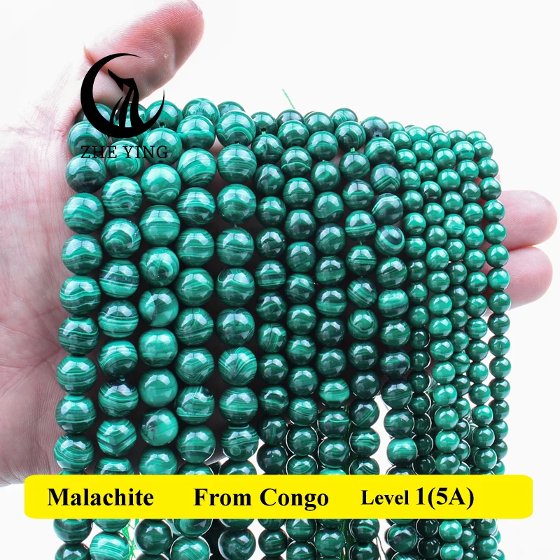 Top Quality 100% Natural Stone Malachite Congo Beads Round Loose Spacer Beads 8mm Pick Size For Jewelry Making DIY Bracelets 15