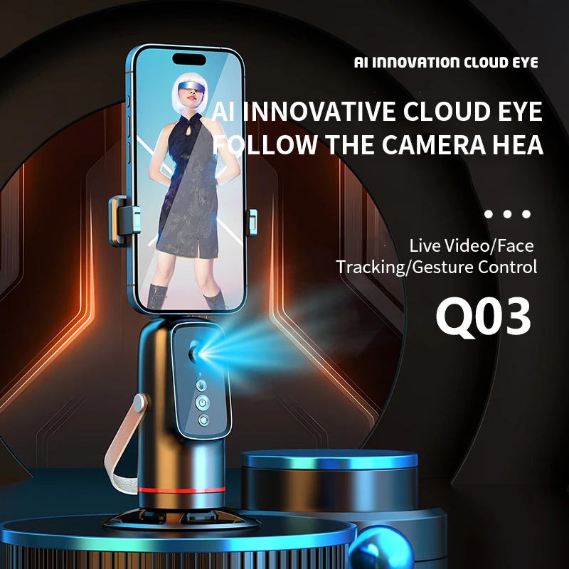 Q03 Auto Face Tracking Tripod Horizontal and Vertical Screen Switching 360 Rotation Follow-up Gimbal Stabilizer AI Smart Gimbal