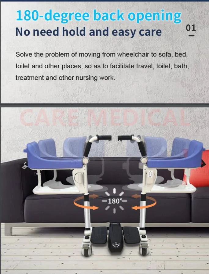 Electric Patient Transfer Lift Multifunctional Open Up Wheel chair Mobile Seat Bed Disabled Elderly Toilet Commode chair
