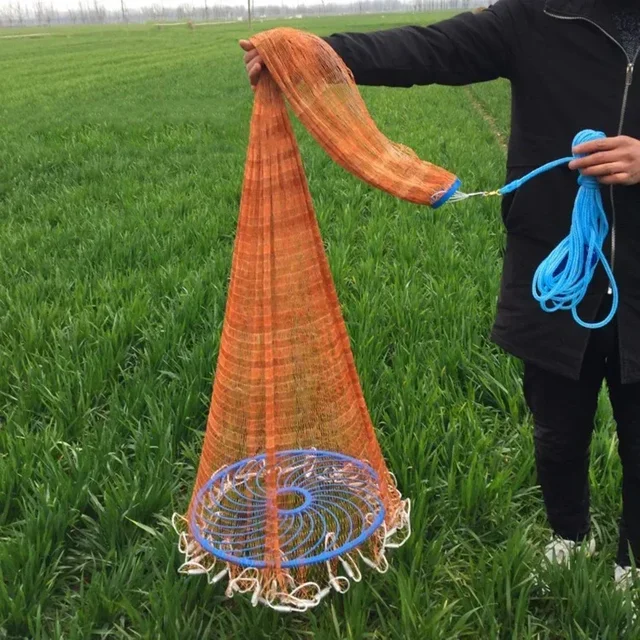 Lawaia Outdoor Cast Network with Steel Pendant Nylon Braided Line Hand Throw Fishing Net with Big Plastic Blue Ring Network 3