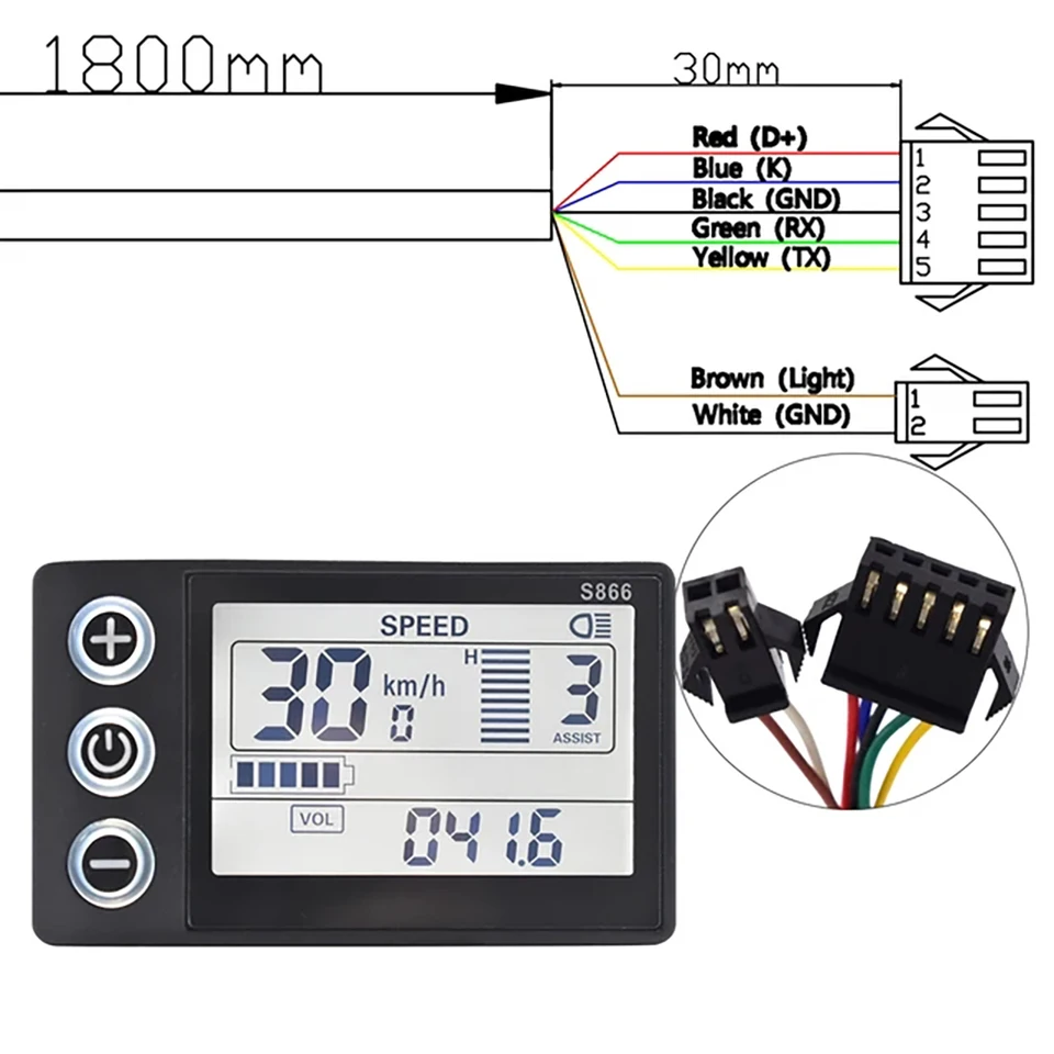 Panneau D'affichage LCD De Vélo électrique, Prise étanche ABS Léger Grand écran S866 écran LCD De Vélo électrique Pour Guidon De 22,2 Mm/0,9 Pouces