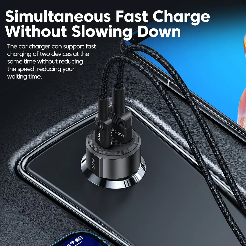Toocki Car Charger 50W Quick Charge USB A to Type C Cable 66W for iPhone 11 12 13 14 Xiaomi Poco Samsung Fast Charger Charging car charger,car phone charger