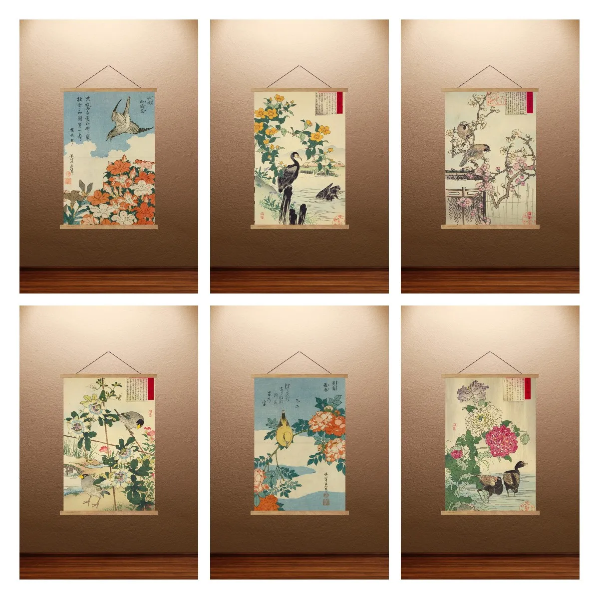 

Chinese Paintings of Chiling Flowers and Birds Japanese Ukiyo-e Poster Canvas Art Painting Live Room Wall Decor Scroll Paintings