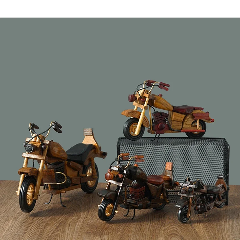 Retro Wooden Motorcycle Model Car Toy Doll Ornaments Handmade Home Office Decoration Crafts Children's Birthday Gifts ornament crafts miniature ornament miniature figurines wooden figurine crafts resin crafts glass fruit pendants