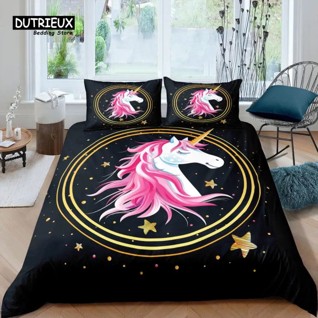 

Home Living Luxury 3D Unicorn Bedding Set Flower Duvet Cover Pillowcase Queen and King EU/US/AU/UK Size Comforter Bedding