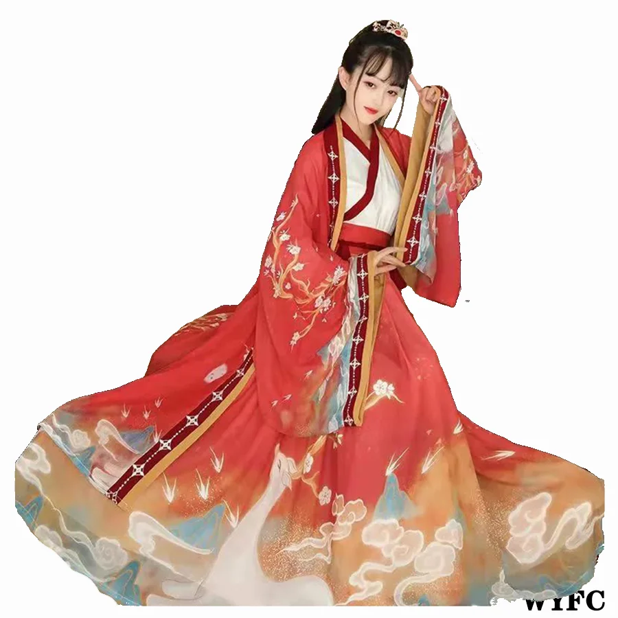 Ancient Hanfu Gradient Elk pattern Fairy Skirt China Traditional Women\'s Clothing Princess Dress Stage Performance Show Cosplay