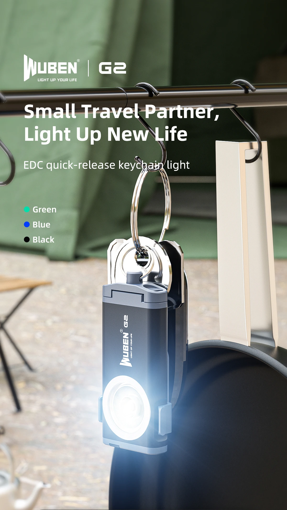 WUBEN G2 Type-C Rechargeable Keychain Light 500Lumens Beam Distance 47Meters Built in battery Magnetic tail Mini Flashlight