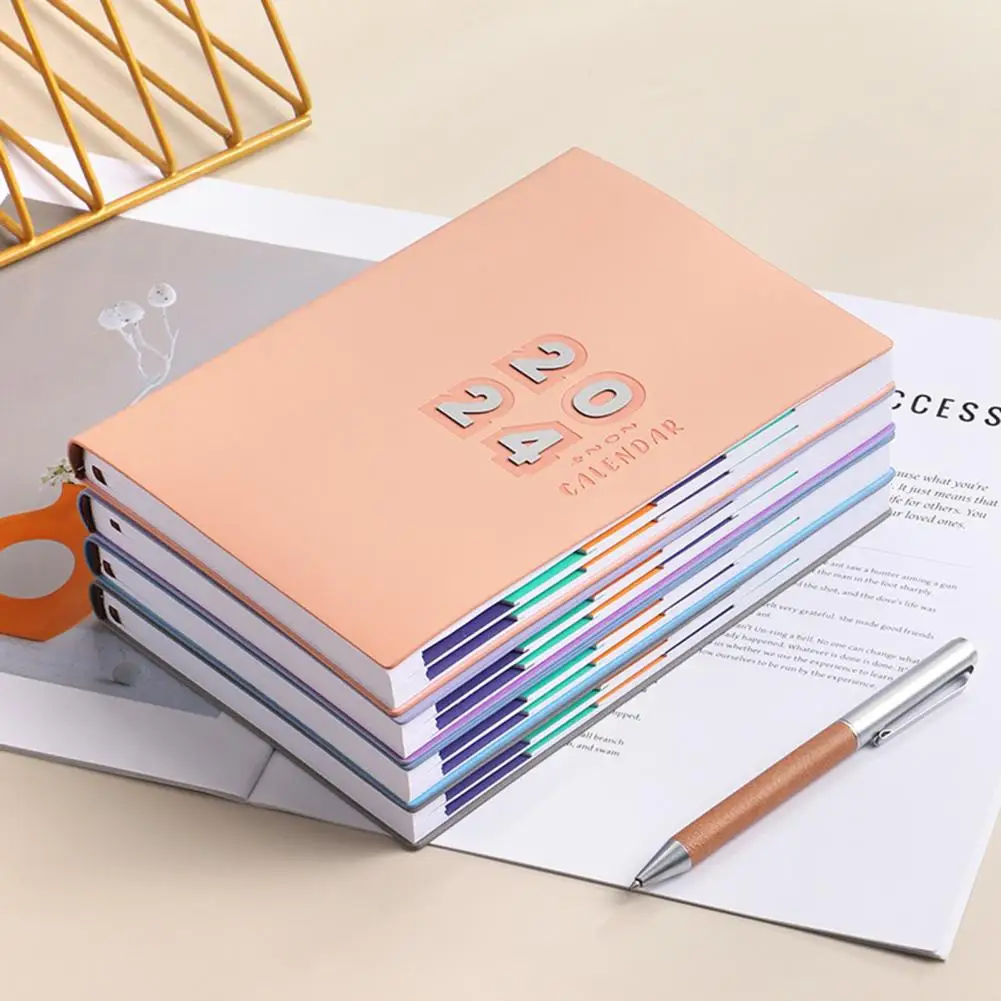 

A5 Agenda 2024 Monthly Planner Faux Leather Cover 12 Months Calendar Notebook 155 Sheets Wire Binding Monthly Tabs Agenda Book