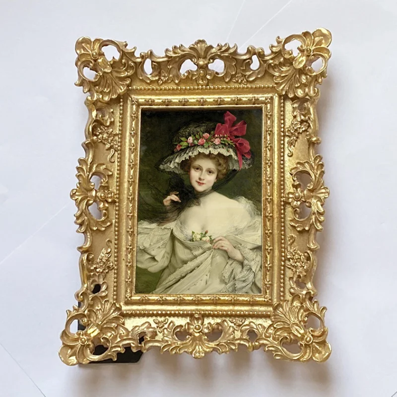 

VintageFrench-Style American-Style Golden Rectangular Picture Frame Decorative Painting Resin Rectangular European-Style Backgro
