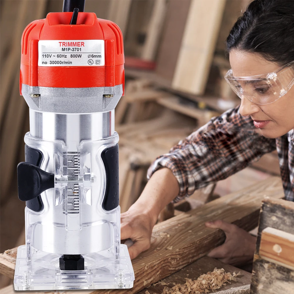 BOLIMEI 110V 800W Palm Router Electric Hand Trimmer Wood Router Collets Woodworking Tool Laminate Trimmer 30000RPM