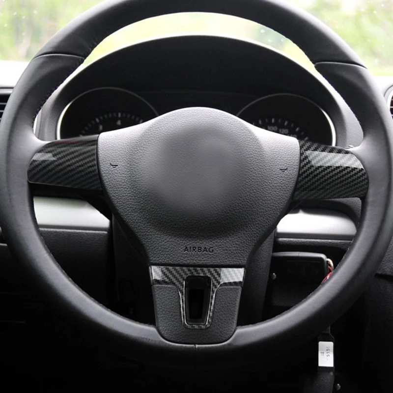 For VW Golf 6 MK6 Passat B7 CC Jetta Bora Polo Tiguan Caddy Touran Sharan ABS Carbon Fiber Steering Wheel Cover Protective Trim