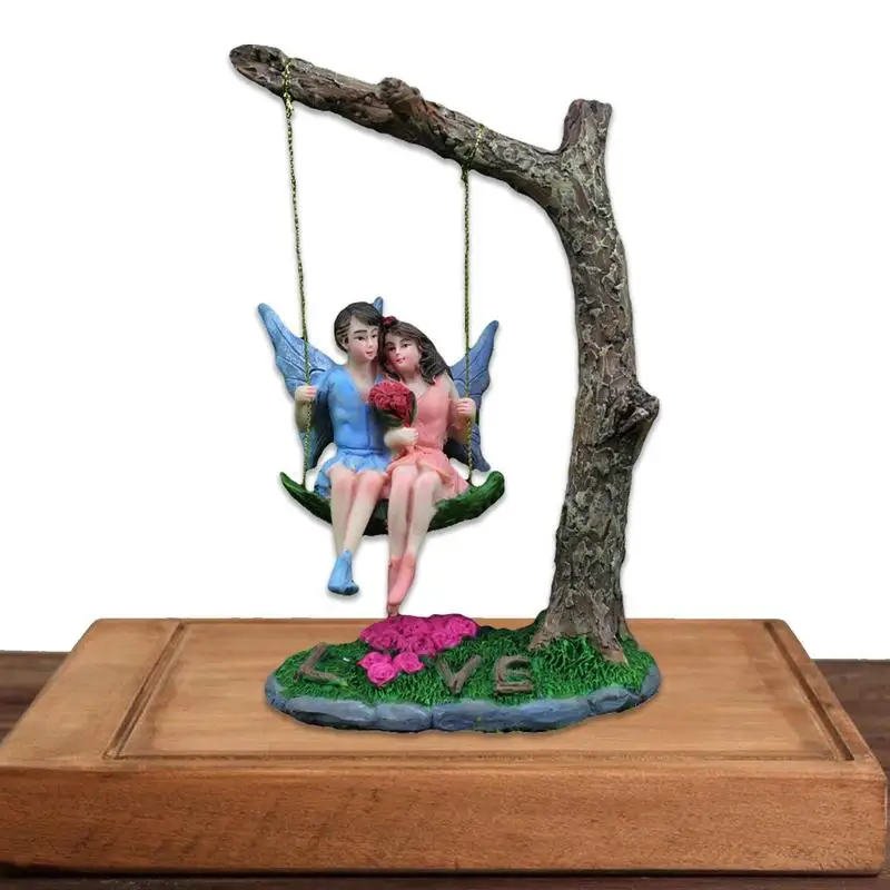 

Fairy Couple Figurines Swing Hanging Winged Flower Fairy Lover Sculpture House Doll House Figurine Statue For DIY Fairy Garden