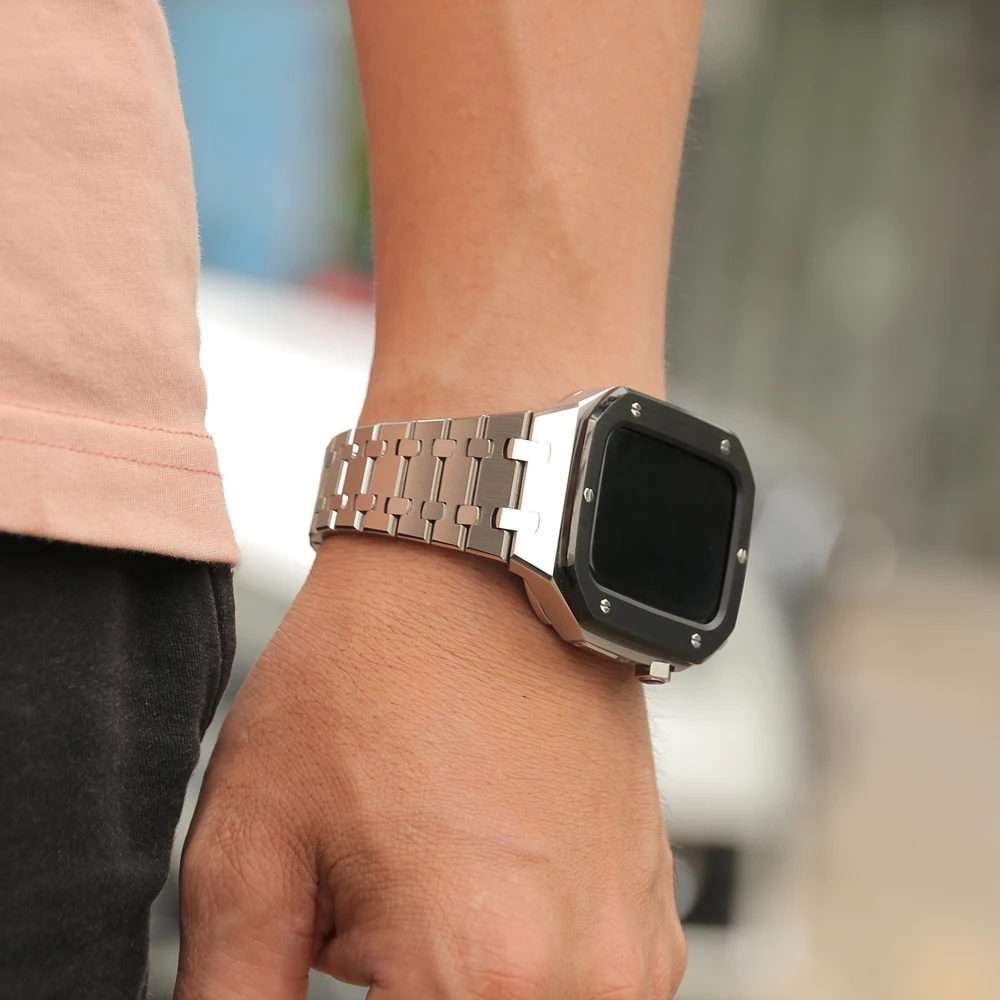 Luxury Stainless Steel Strap for Apple Watch Band 45mm 44mm 42mm For iWatch Series 8 7 6 5 4 3 2 Rubber Watchband Metal Bracelet