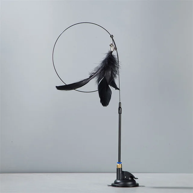 Cat Toys Cat Teaser Stick With Bell Extended Rod Suction Cup Self High And Durable Bite Teaser Tool Replaceable Feather Head 3