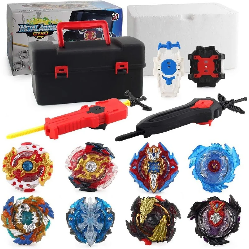 

Beyblades Burst боевые топы с пусковым устройством, игрушки и портативный семейный набор, 8 гироскопических турбо-спиннеров с 4 пусковыми установками, дни рождения