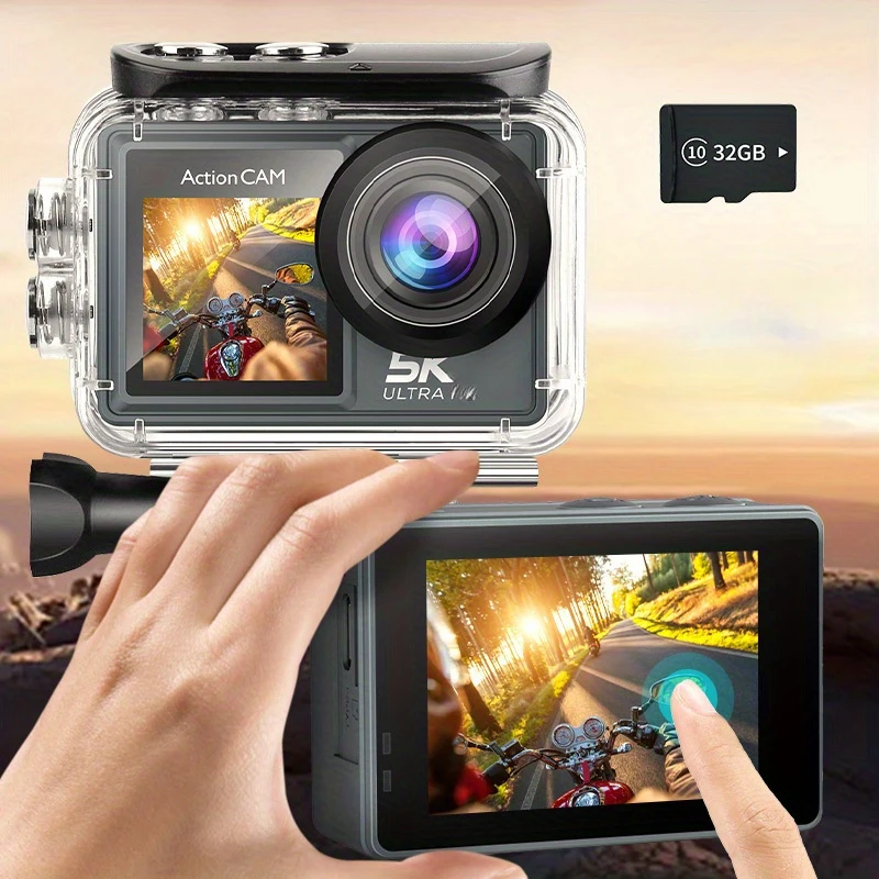 Caméra Action 5K Ultra HD Double Écran 170° Grand Angle + 64Go
