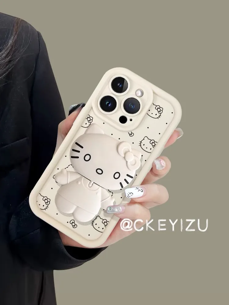 Kitty Cartoon Makeup Mirror Stand Holder Soft Phone Case