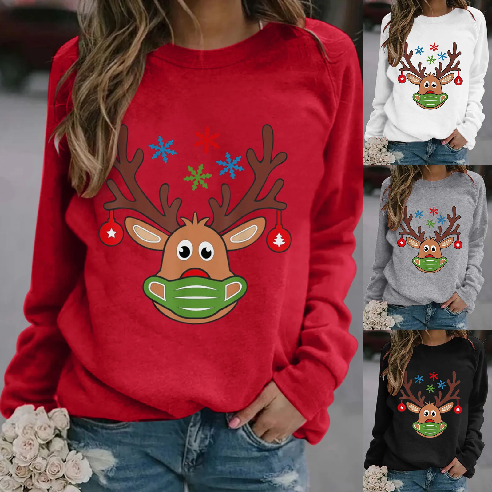 

Легкий свитшот Женский свитшот с принтом Топ с длинным рукавом Повседневный пуловер Рождественский худи на молнии спереди для женщин