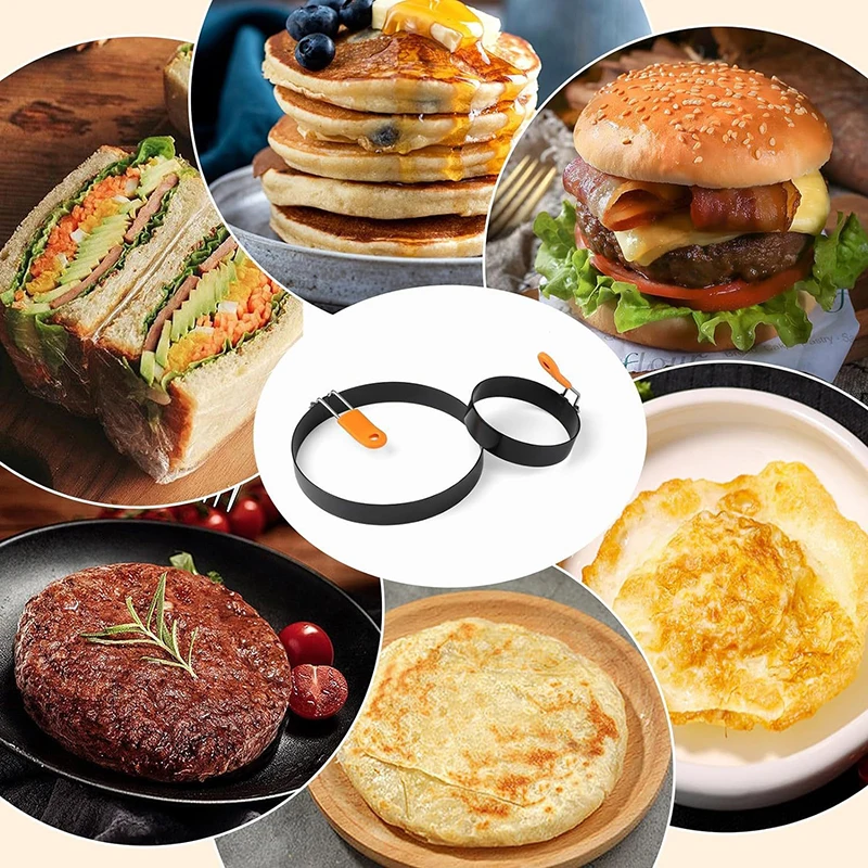 Fried Egg Ring Stainless Steel with Heat Resistant Silicone Handle Non-Stick Mold Scrambled Eggs Form