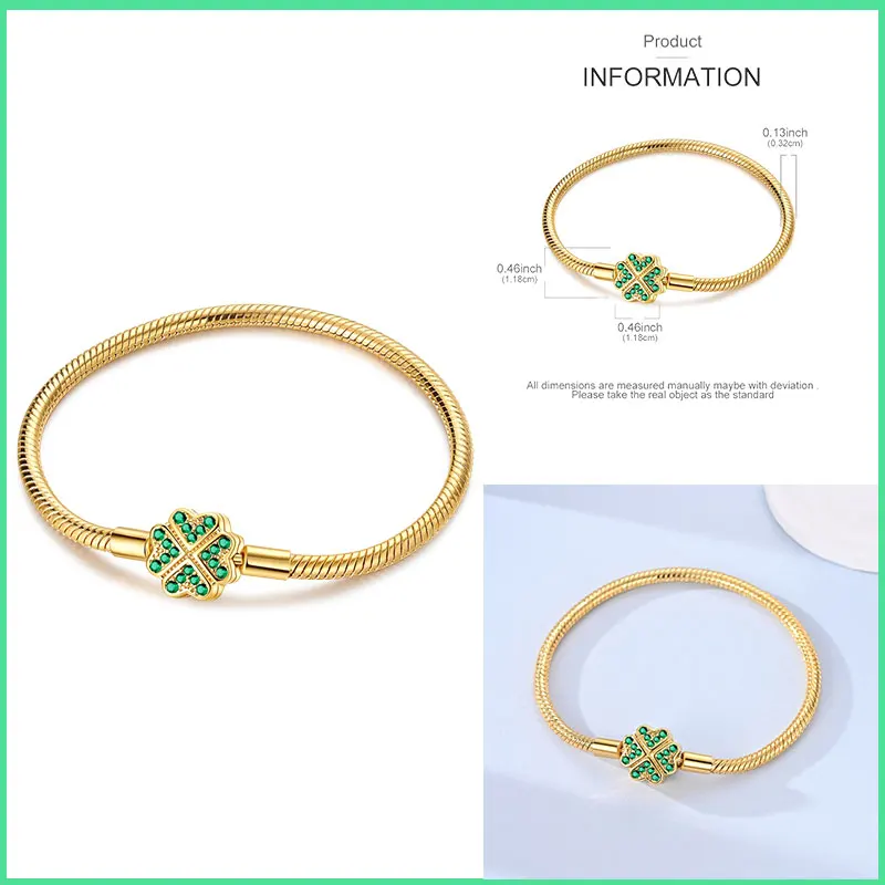 Golden Series 925 Sterling Silver Bracelet with Charm Bead Pendant - Elegant DIY Jewelry Gift