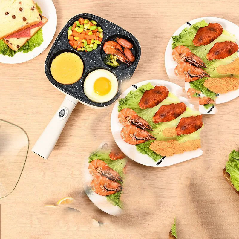 Electric Frying Pan 1PC Breakfast Maker Non-Stick Pan Home Electric Pancake Plug-in Frying Eggs Four Holes Omelette Maker