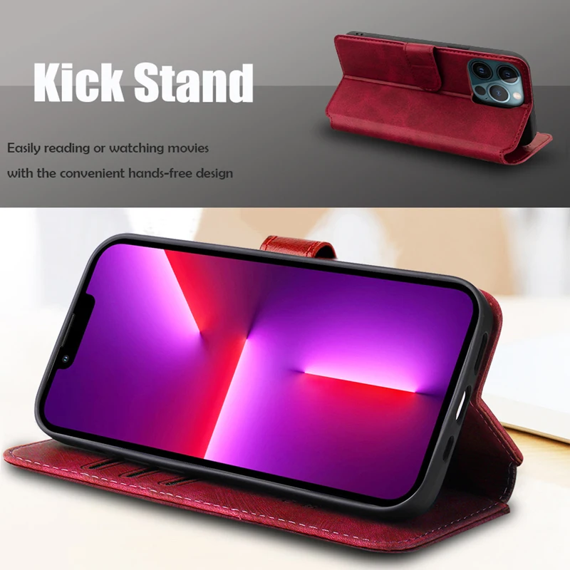 Étui Portefeuille Magnétique IPhone Avec Sangle - RFID, Multi-modèles (16 Pro Max à X) - Neuf