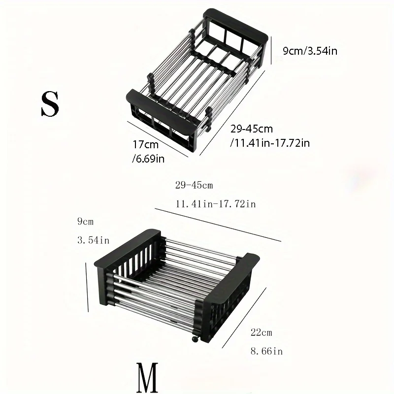 1pc Adjustable Dish Drainer Telescopic Over Sink Dish Drying Rack with  Fruit Vegetable Drain Basket Kitchen Tools and Utensils 5