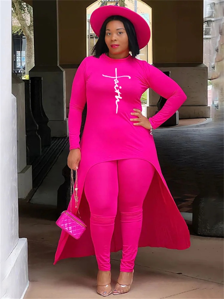 Wmstar Plus Size Two Piece Set for Women Clothing Long Tops and Pants Sets Leggings Matching Set Stretch Wholesale Dropshopping