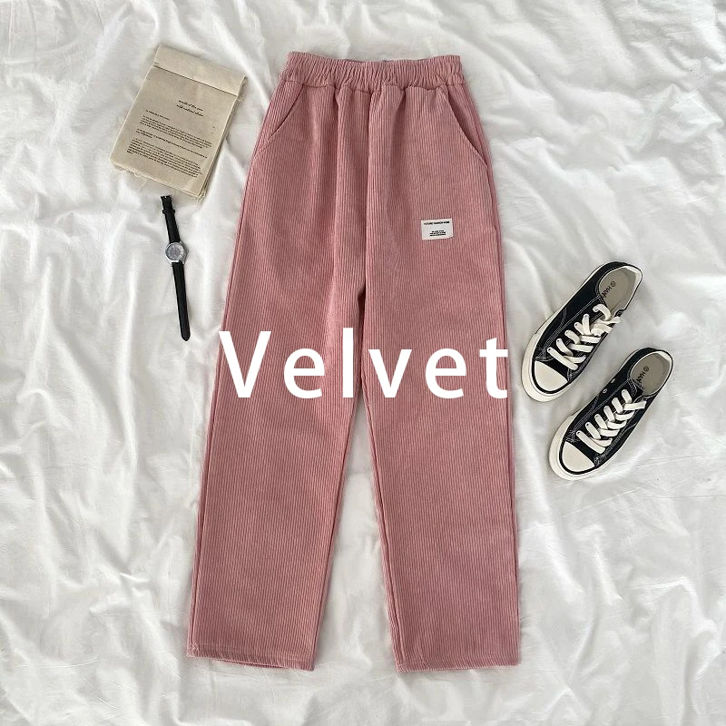 white pants JMPRS High Waist Women Corduroy Pants Thick Velvet Vintage Letter Trousers Female Casual Loose Streetwear Ladies New  Pants work trousers Pants & Capris