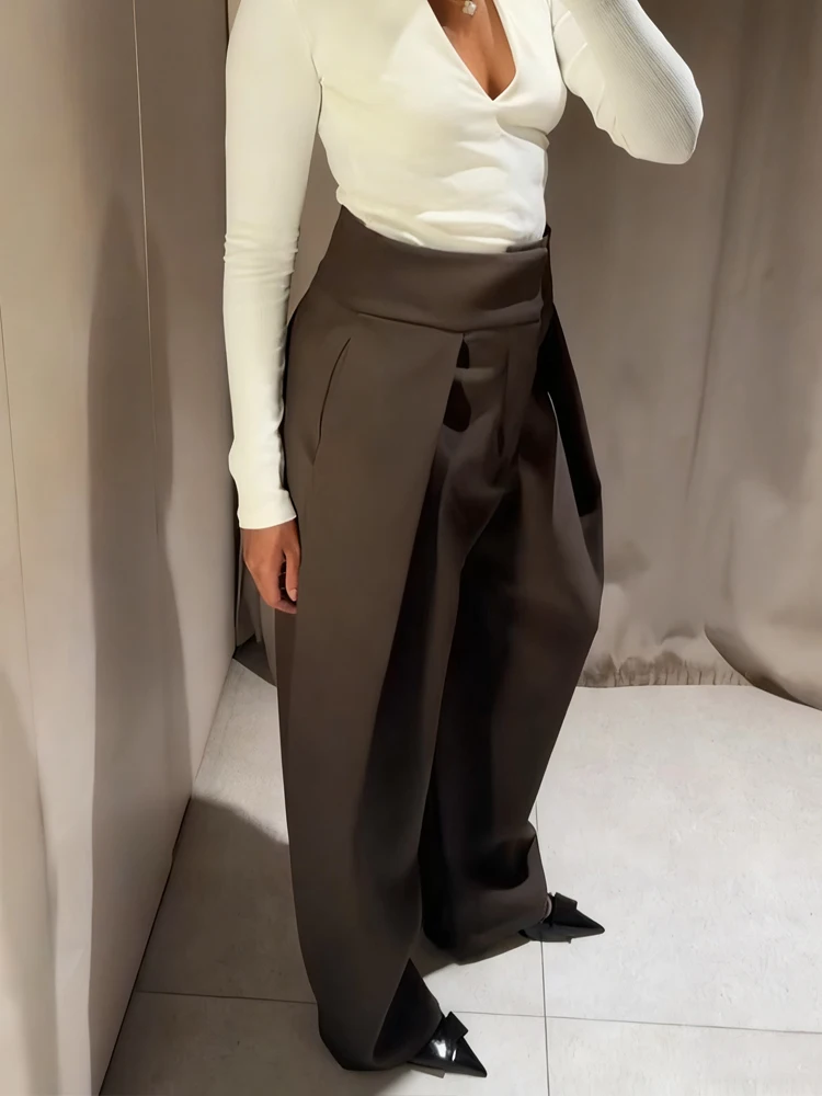 Elegant Women's High-Waisted Pleated Wide-Leg Trousers