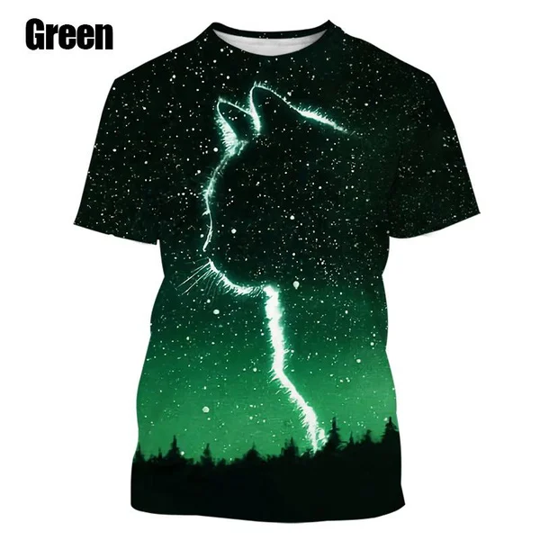 

2023 New Starry Sky 3d Printing T-shirt Art Design Animal Cat Sketch Short Sleeve