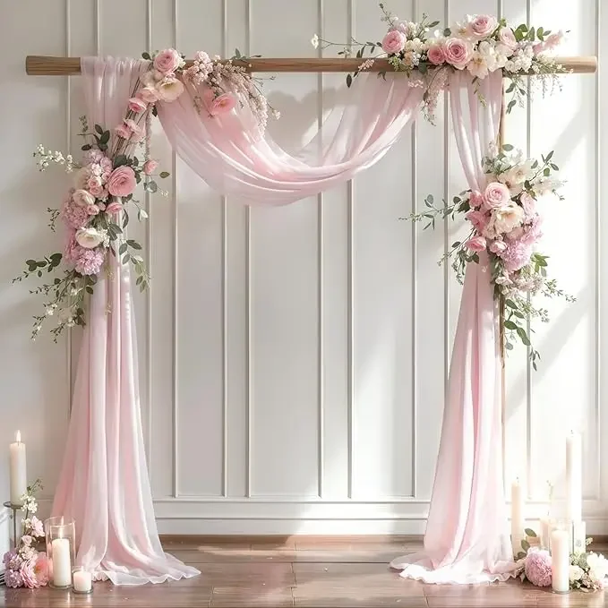 Elegant Sage Green Sheer Draping Curtains for Wedding and Event Decor