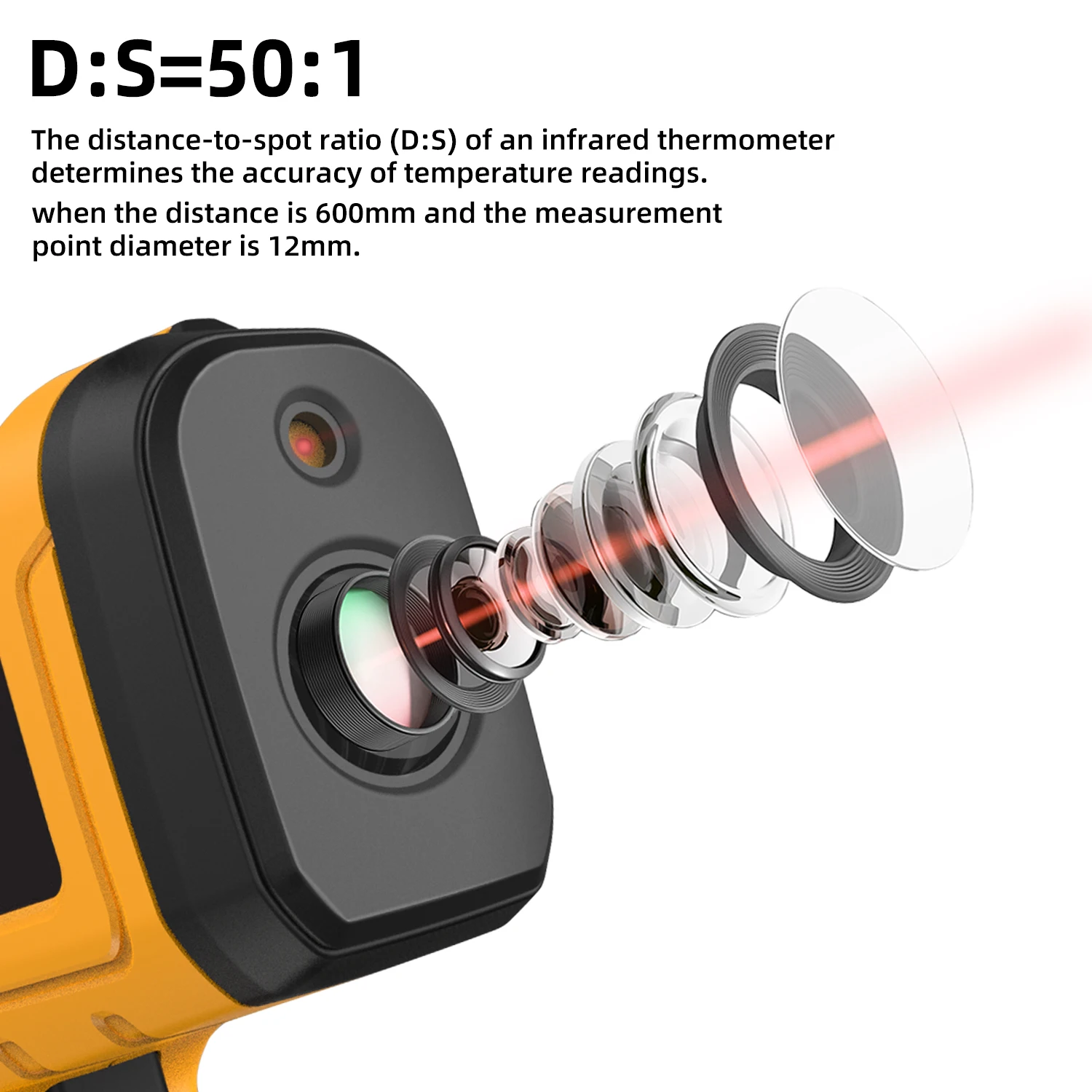 Infrared Temperature Gun Pyrometer 50:1 Industrial Laser  Thermometer-50°C~1400℃ High Temp IR Thermometer for Furnace Smelt Forge