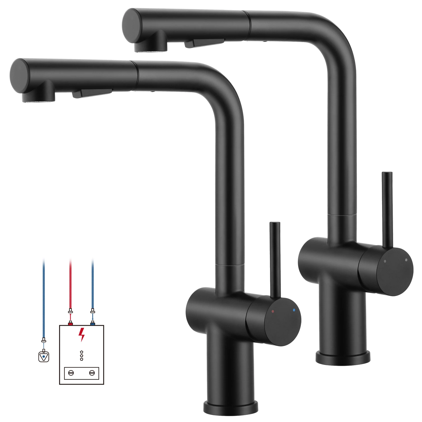 Oeegoo 2-piece low-pressure kitchen cabinet black, 360° swivel, with two water spray types, low pressure suitable