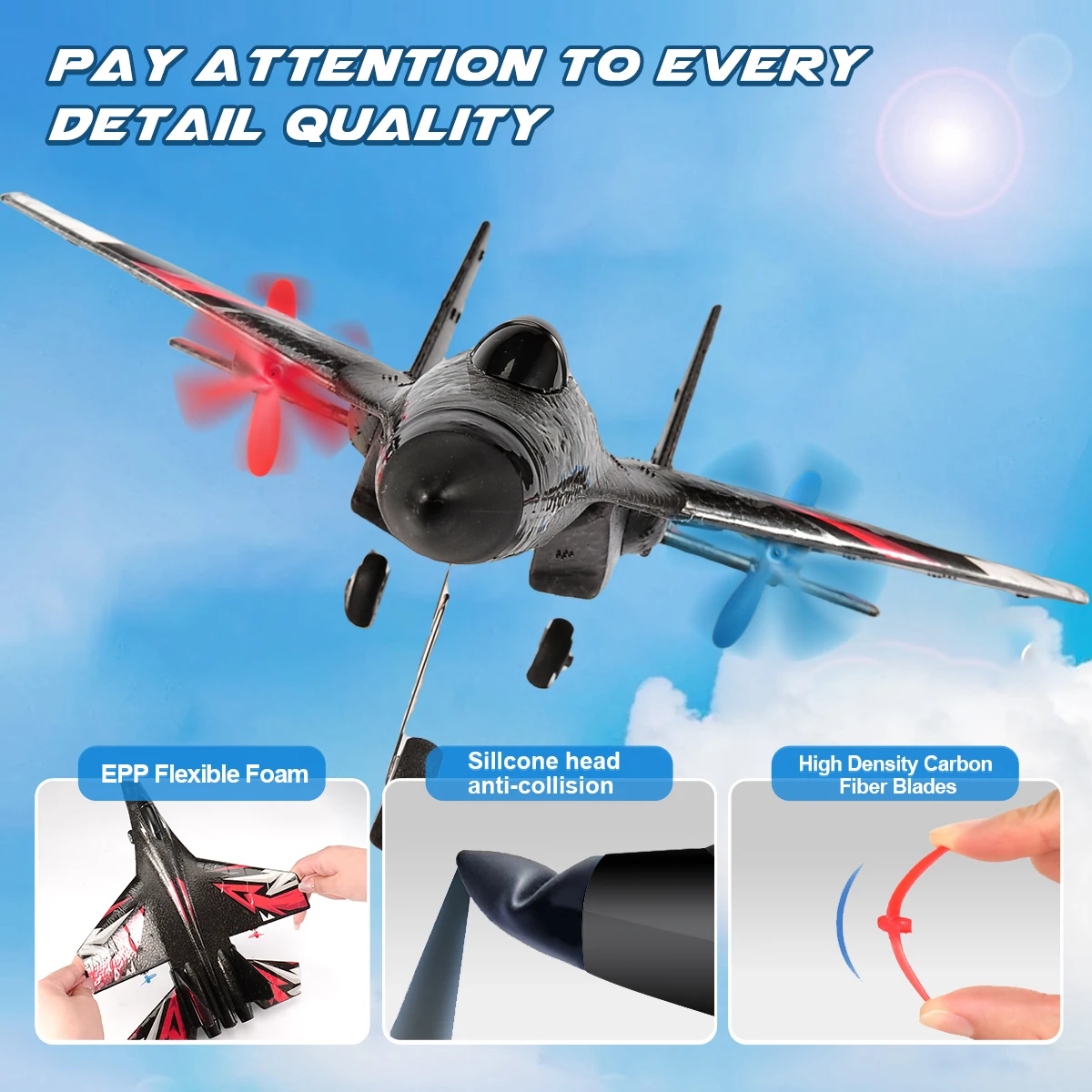 Planeur RC 2.4G 3CH avec gyroscope, 3 couleurs, 250mAh