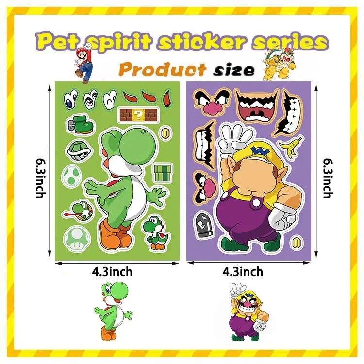 8/16/32Sheets Cartoon Mario Make A Face Puzzle Stickers Kids Make Your Own DIY Game Children Jigsaw Education Stickers Toys 3