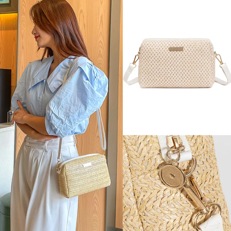 

Женская дизайнерская сумка через плечо, соломенная плетеная пляжная сумочка на одно плечо в богемном стиле, маленький однотонный кошелек для мелочи