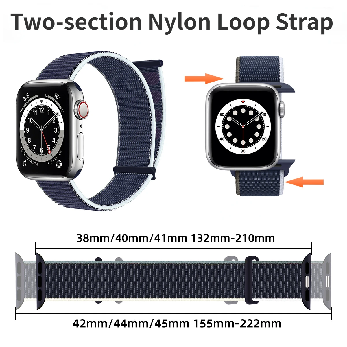 애플 워치 밴드용 나일론 루프 스트랩, 2 섹션 팔찌, iWatch 시리즈 울트라 9 8 7 6 5 3 SE, 44mm, 40mm, 42mm, 38mm, 49mm, 45mm, 41mm