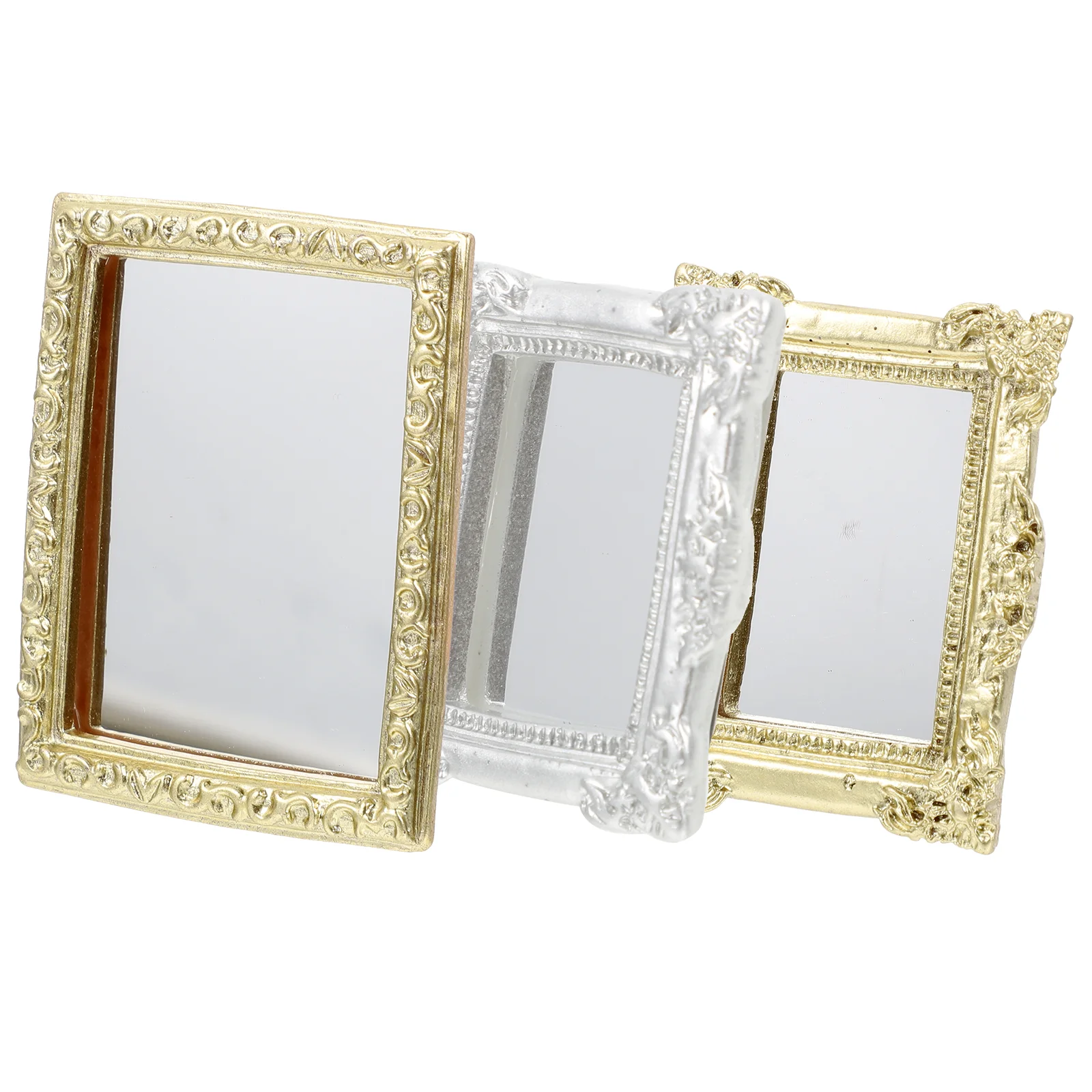 

3 Pcs Dollhouse Mirror Mini Decoration Gold Home Wear-resistant Tiny Supplies Vintage Prop Children Toy Furniture Decorative