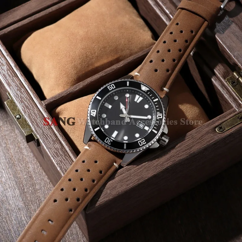 Outdoor Breathable Porous Leather Watch Strap Bracelet