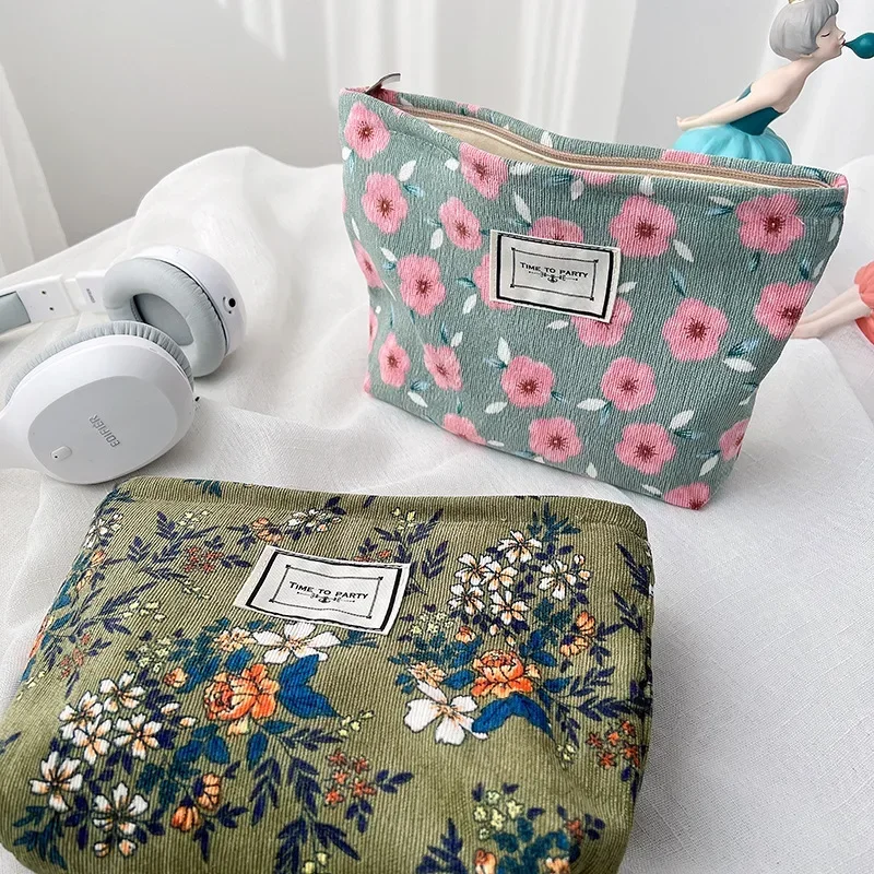 Corduroy Makeup Bag Organizer Clutch Retro Flower Print Cosmetic Bag Wash Women Travel Make Up Pouch Beauty Toilet Storage Cases makeup organizer,cosmetic bag,cosmetic storage bag,makeup bag,cosmetic case,toiletry bag,storage bag,product storage bag