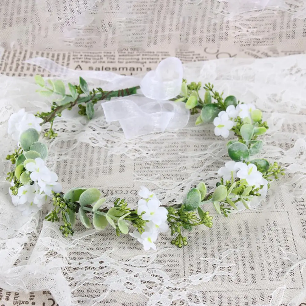 Women Hair Wreath Adjustable Size Hair Wreath Bohemian Eucalyptus Mesh Bridal Flower Crown for Wedding Birthday Festival Green