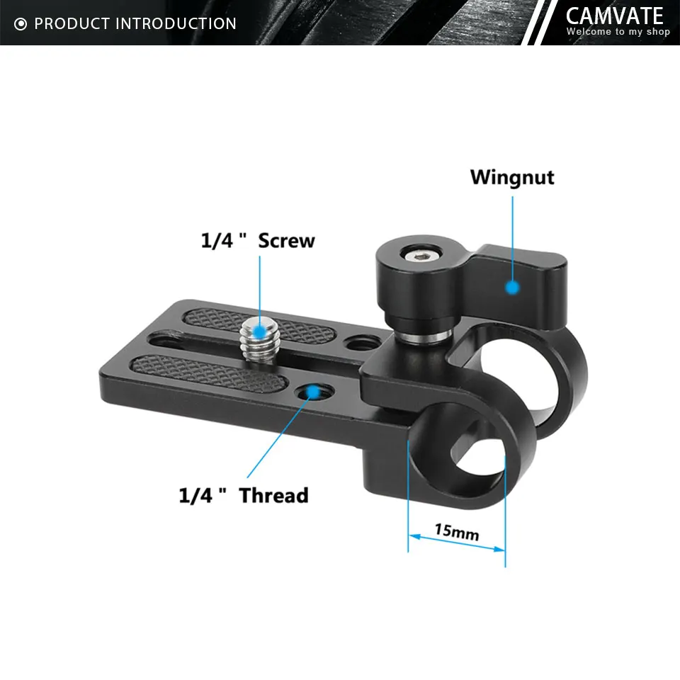 15mm Rod Clamp Mounting Base Plate Extended Platform with 1/4" Screw fr Camera 1