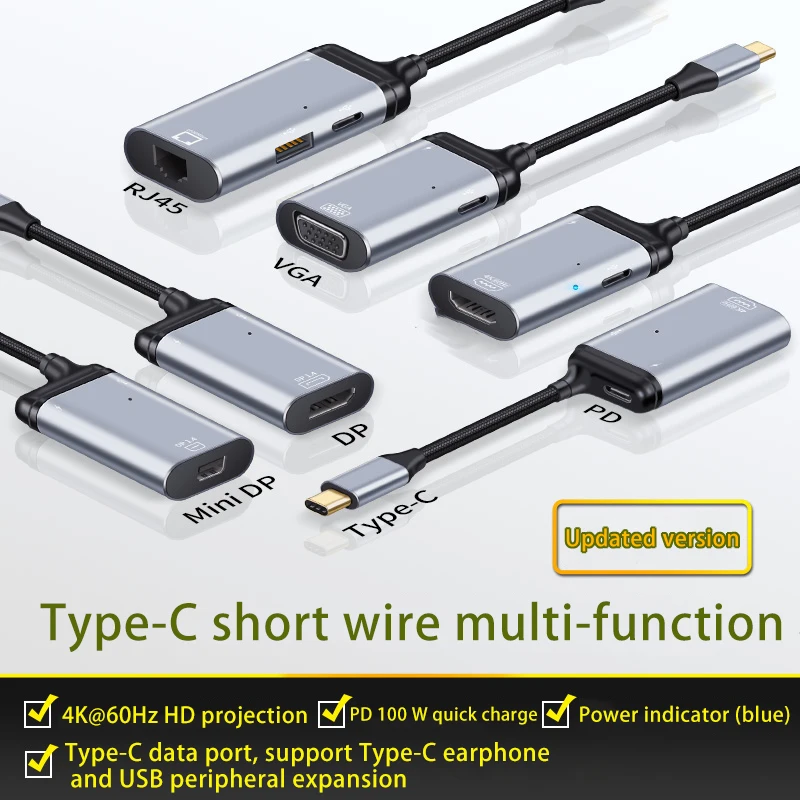 USB C To 4K@60Hz HD Video Cable with 100W PD Fast Charging Type C To Mini DP VAG RJ45 Adapter Cable for Macbook Pro