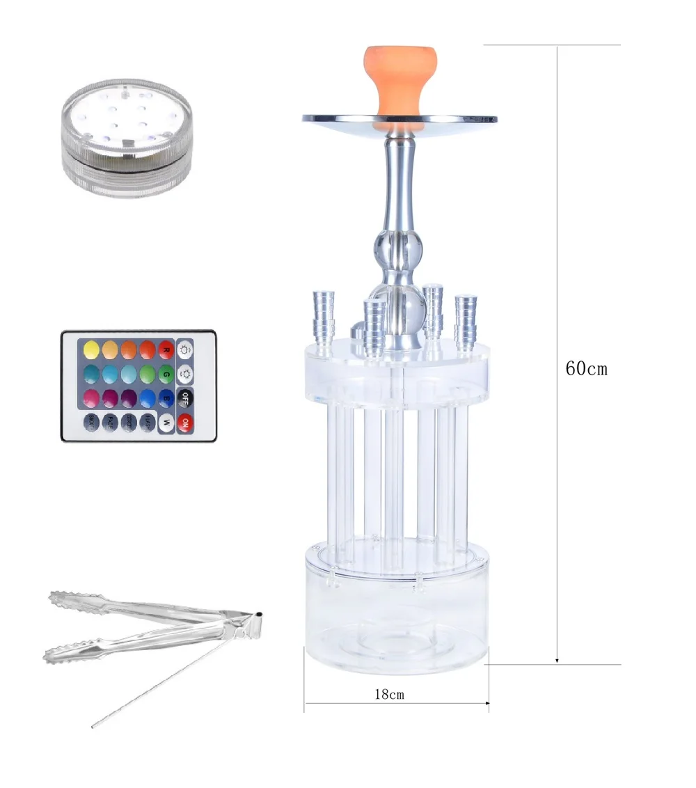 DEJAYA Gatling Hookah Acrylic Narguile Complete Shisha Pipe Set Chicha Cachimba 4 Hoses LED Light Nightclub Party Accessories 6